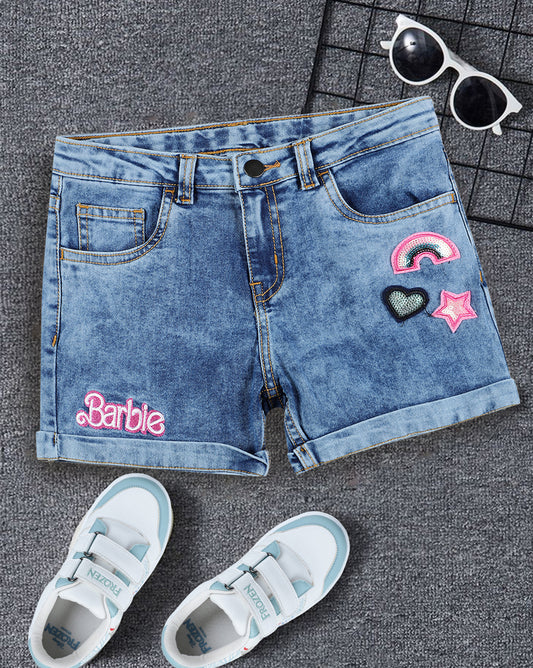 Barbie Denim Regular Fit Shorts For Girls