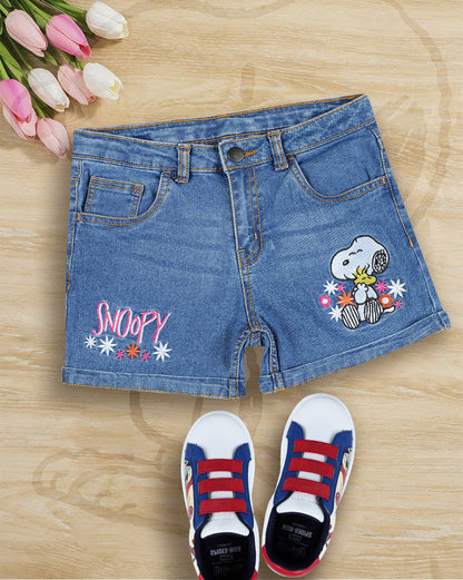 Peanuts Denim Regular Fit Shorts For Girls