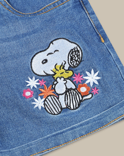 Peanuts Denim Regular Fit Shorts For Girls