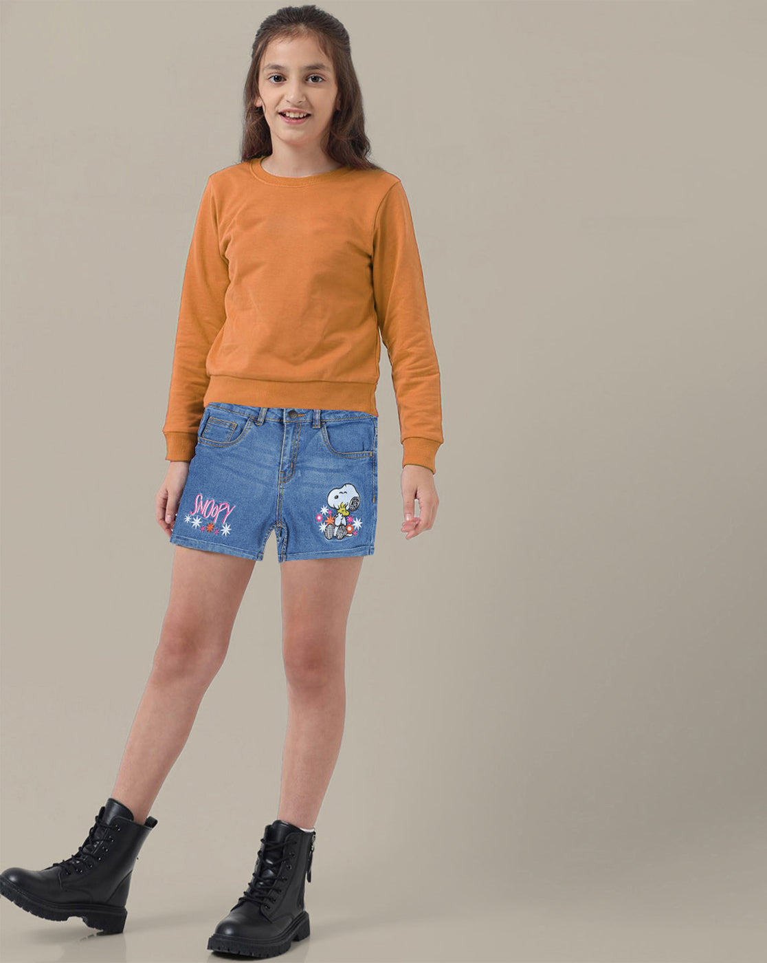 Peanuts Denim Regular Fit Shorts For Girls