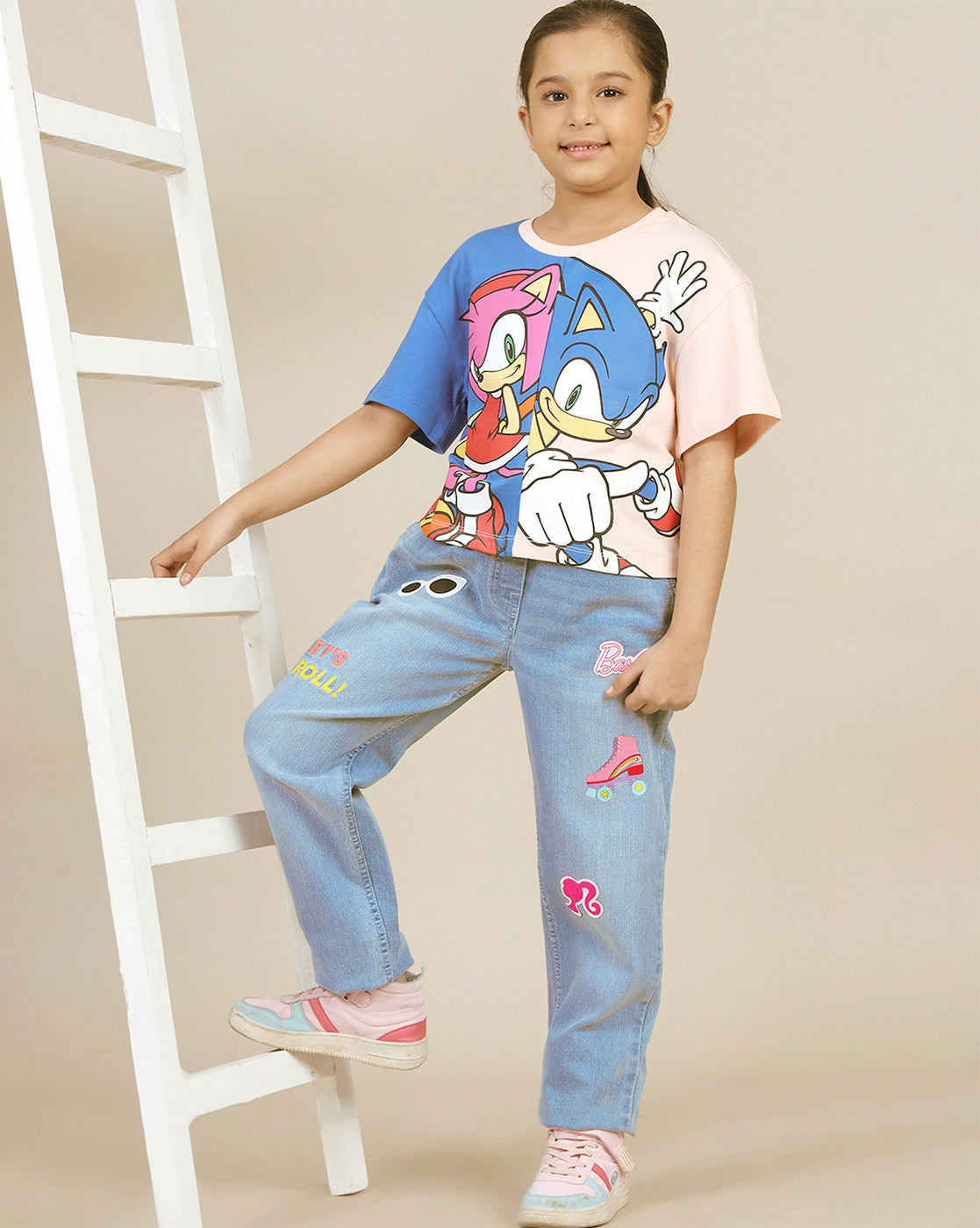 Barbie Printed Denim Jogger For Girls