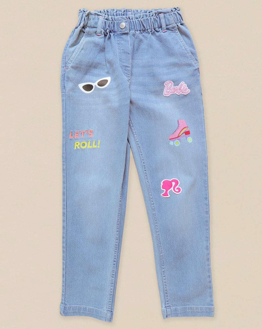 Barbie Printed Denim Jogger For Girls