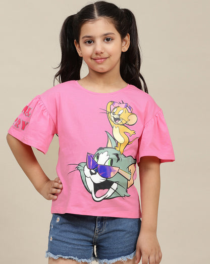 Tom & Jerry Printed Relaxed Fit Tshirt For Girls