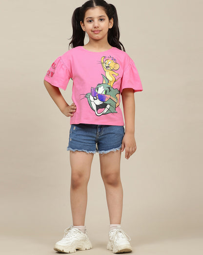 Tom & Jerry Printed Relaxed Fit Tshirt For Girls